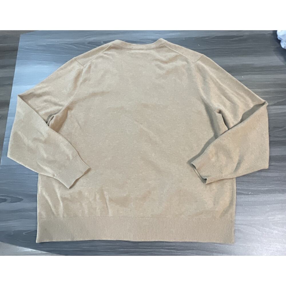 Lands End Cardigan Tan Grandpa V Neck Fine Gauge Cotton‎ Sweater Minimalist 2XL - Picture 8 of 12